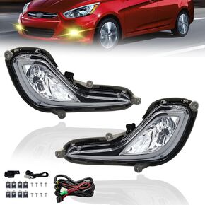 Fit For 2012-2017 Hyundai Accent Pair Fog Lights Bumper Lamps Full Kit with Switch and Harness (Clear Lens)