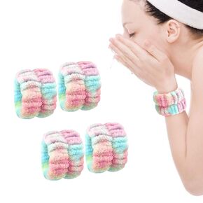 Andiker Microfiber Wrist Wash Bands for Washing Face Skincase, Women Spa Washband for Wrist (Colorful, 2 Pairs)