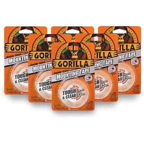Gorilla Tough & Clear Double Sided Mounting Tape, 1" x 60", Clear, (Pack of 6)
