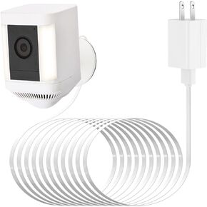 16.4Ft/5m Power Cable for Ring Spotlight Cam Plus/Pro (Battery), Weatherproof Outdoor Cable with Power Adapter Continuously Charging Your Ring Camera - White
