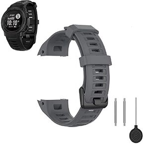 Intended for Garmin Instinct 2/Instinct /Instinct Tactical/Esports/Solar/Tide Bands, Replacement Silicone Water Resistant Fitness Watch Wrist Band Strap for Instinct/Instinct Tide/Instinct Tactical Smartwatch with Adapter Tools (Gray)