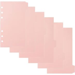Binder Dividers for 6 Ring Binder with 6-Tab, A6 Binder Divider with Tabs, Light Pink Insertable Binder Tabs Plastic Tab Dividers