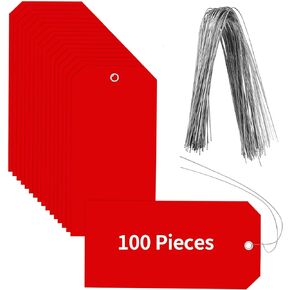 200 Pieces Red Plastic Shipping Tags with Wire Equipment Shop Blank Tags with Wires 4 3/4" x 2 3/8" Hang Waterproof Tags for Gift Bags Identification Inventory Control Shop Outdoors