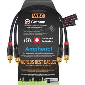 1.5 Foot RCA Cable Pair - Gotham GAC-4/1 (Black) Star-Quad Audio Interconnect Cable with Amphenol ACPL Black Chrome Body, Gold Plated RCA Connectors - Directional