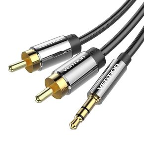 VENTION RCA to 3.5mm Cable 4N OFC HiFi 2-Male RCA to 3.5mm Male Retro Aux Cable with Copper-Plated Metal Head and Nylon Braid - Dual Shielded Stereo Audio Adapter Y Cord for Smartphone and Laptop