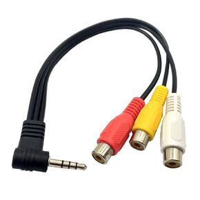 كابل Xwbella 3.5 مم إلى 3RCA، زاوية 8 بوصة 90 درجة 1/8 بوصة TRRS ذكر إلى 3RCA أنثى كابل محول فيديو صوتي