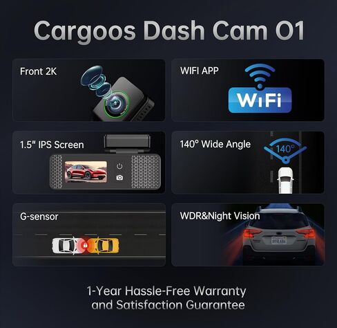O1 Dash Cam للسيارة 2K 1440P، واي فاي مدمج، كاميرا أمامية للسيارات مع التحكم في التطبيق، شاشة IPS 1.50 بوصة، مستشعر G، رؤية ليلية فائقة، WDR، وضع ركن السيارة لمدة 24 ساعة in Saudi Arabia
