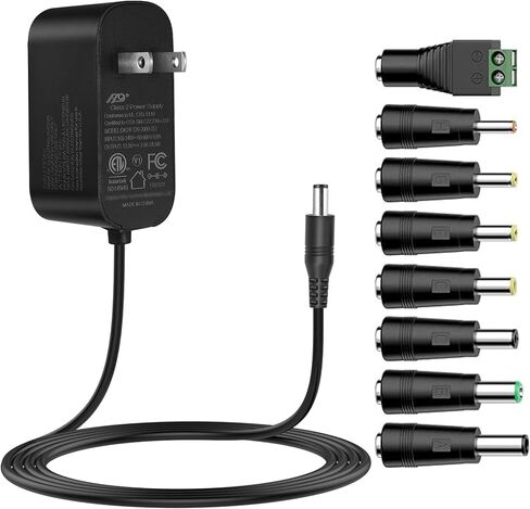 Tonton 12V 1A 10ft AC/DC Long Power Supply Adapter Cord 12W Wall Charger AC 100V-240V to DC 12 Volt with 8 Tips for LED Strip Light, CCTV Camera, BT Speaker, GPS, Webcam, Router, UL/CE/FCC Certified in Saudi Arabia