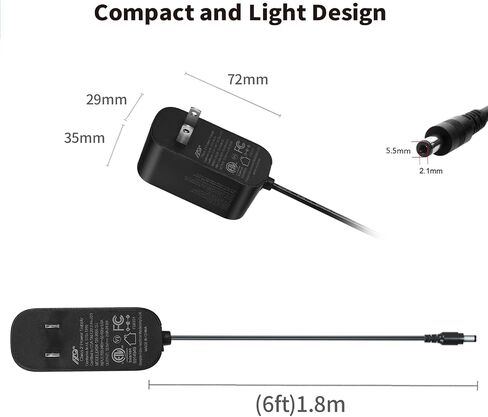 Tonton 12V 1A 10ft AC/DC Long Power Supply Adapter Cord 12W Wall Charger AC 100V-240V to DC 12 Volt with 8 Tips for LED Strip Light, CCTV Camera, BT Speaker, GPS, Webcam, Router, UL/CE/FCC Certified in Saudi Arabia