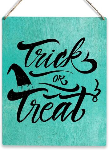 لافتة خشبية للهالوين على طراز مزرعة ريفية موضوع الخريف خدعة أو علاج علامة خشبية معلقة لوحة مقاس 8 × 10 بوصة ديكور منزلي للهدايا in Kuwait