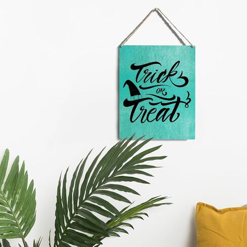 لافتة خشبية للهالوين على طراز مزرعة ريفية موضوع الخريف خدعة أو علاج علامة خشبية معلقة لوحة مقاس 8 × 10 بوصة ديكور منزلي للهدايا in Kuwait