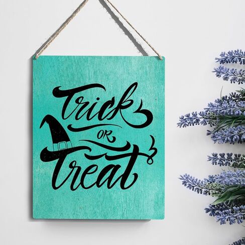 لافتة خشبية للهالوين على طراز مزرعة ريفية موضوع الخريف خدعة أو علاج علامة خشبية معلقة لوحة مقاس 8 × 10 بوصة ديكور منزلي للهدايا in Kuwait