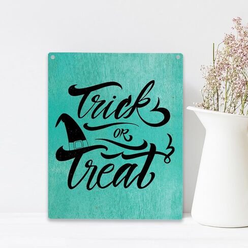 لافتة خشبية للهالوين على طراز مزرعة ريفية موضوع الخريف خدعة أو علاج علامة خشبية معلقة لوحة مقاس 8 × 10 بوصة ديكور منزلي للهدايا in Kuwait