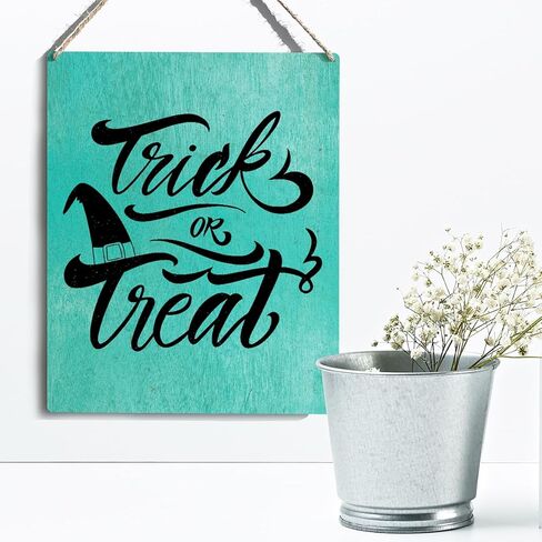 لافتة خشبية للهالوين على طراز مزرعة ريفية موضوع الخريف خدعة أو علاج علامة خشبية معلقة لوحة مقاس 8 × 10 بوصة ديكور منزلي للهدايا in Kuwait