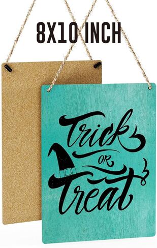 لافتة خشبية للهالوين على طراز مزرعة ريفية موضوع الخريف خدعة أو علاج علامة خشبية معلقة لوحة مقاس 8 × 10 بوصة ديكور منزلي للهدايا in Kuwait