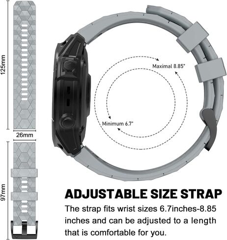 Compatible with Garmin Fenix 7X Band 26mm Width Soft Watch Straps Sport Bands Replacement for Fenix 7X/Fenix 6X/Fenix 6X Pro/Fenix 5X/Fenix 5X Plus/Fenix 3/Fenix 3 HR Smartwatches in Kuwait