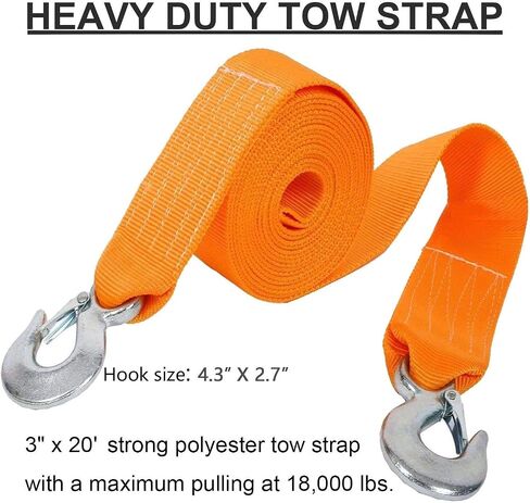 Tow Strap Heavy Duty, Recovery Strap 3" X 20' 18,000 LB Break Strength Rope Winch Strap with 2 Hook in Saudi Arabia