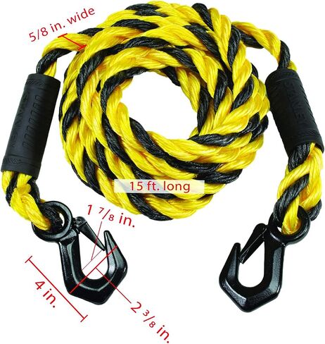 STANLEY S1052 Black/Yellow 5/8" x 15' Poly-Blend Braided Tow Rope with Heavy Duty Tri-Hook (7,200 lbs Break Strength) in Saudi Arabia