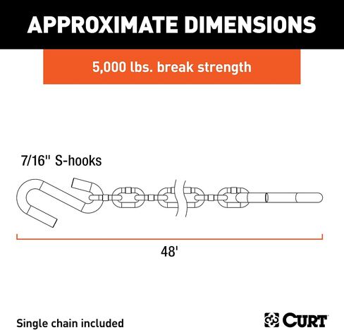 CURT 80031 48-Inch Trailer Safety Chain with 7/16-In S-Hooks, 5,000 lbs Break Strength in Saudi Arabia