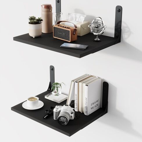 12 Inch Deep Floating Shelves for Wall, Wide and Large Wall Mounted Storage Shelves Set of 2, Wood Hanging Wall Shelves for Bedroom Living Room Office Kitchen Bathroom Laundry Room, Black in Kuwait
