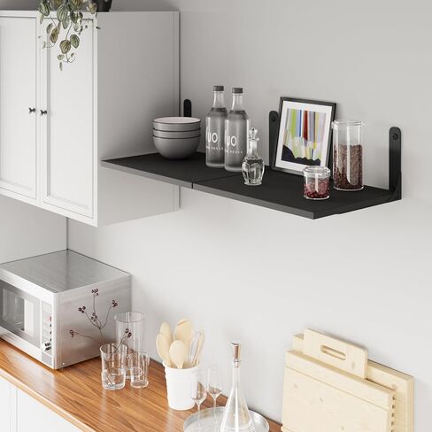12 Inch Deep Floating Shelves for Wall, Wide and Large Wall Mounted Storage Shelves Set of 2, Wood Hanging Wall Shelves for Bedroom Living Room Office Kitchen Bathroom Laundry Room, Black in Kuwait