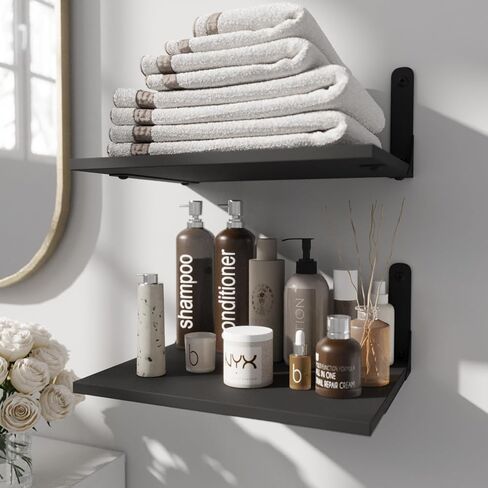 12 Inch Deep Floating Shelves for Wall, Wide and Large Wall Mounted Storage Shelves Set of 2, Wood Hanging Wall Shelves for Bedroom Living Room Office Kitchen Bathroom Laundry Room, Black in Kuwait