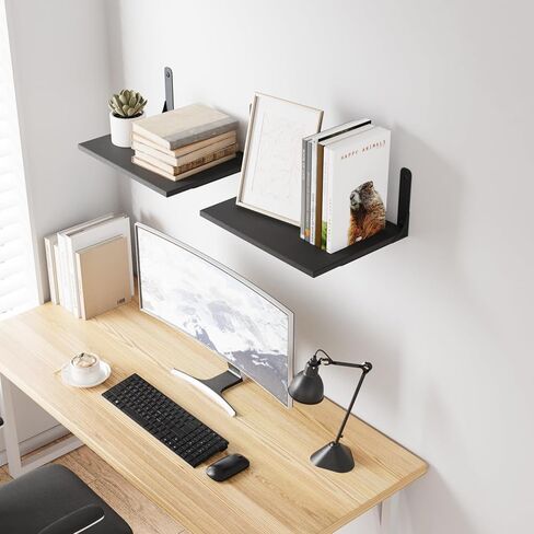 12 Inch Deep Floating Shelves for Wall, Wide and Large Wall Mounted Storage Shelves Set of 2, Wood Hanging Wall Shelves for Bedroom Living Room Office Kitchen Bathroom Laundry Room, Black in Kuwait