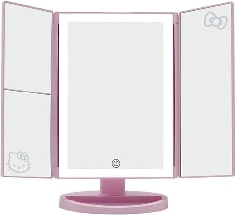 مرآة ثلاثية الألوان من Impressions Makeup Vanity Hello Kitty، قابلة للطي مع أضواء LED مع مستشعر يعمل باللمس وثلاث لوحات قابلة للتعديل، مرآة مكبرة محمولة (وردي) in Kuwait