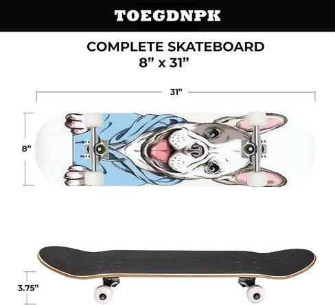 Skateboards for Beginners Teens Adults French Bulldog Happy Dog Sketch Image Printing on Any Surface 31 X 8 Complete Standard Skate Board, Outdoor Sports Maple Double Kick Concave Skateboard in Saudi Arabia