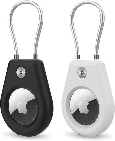 حامل بطاقات هوائية مكون من قطعتين متوافق مع Apple AirTag، حامل آمن مع كابل سلكي لحلقات المفاتيح وسلاسل المفاتيح للرجال والنساء، حافظة بطاقات هوائية لسلسلة المفاتيح وعلامة الأمتعة للمفاتيح والأمتعة والحقائب in Saudi Arabia