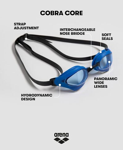 Arena Unisex Cobra Core Swim Goggles for Men and Women No Leak No Fog Max Comfort Standard Mirror/Non-Mirror Lens in Saudi Arabia