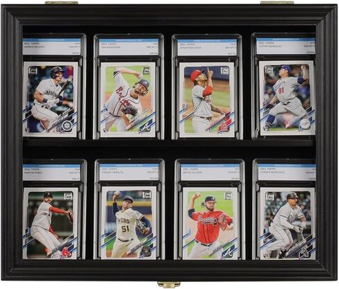 Baseball Card Display Case - 8 Graded Sports Card Display Frame - Holds Sport Cards with UV Protection Clear View Lockable Wall Cabinet for Football Basketball Hockey Trading Card Small Black in Saudi Arabia