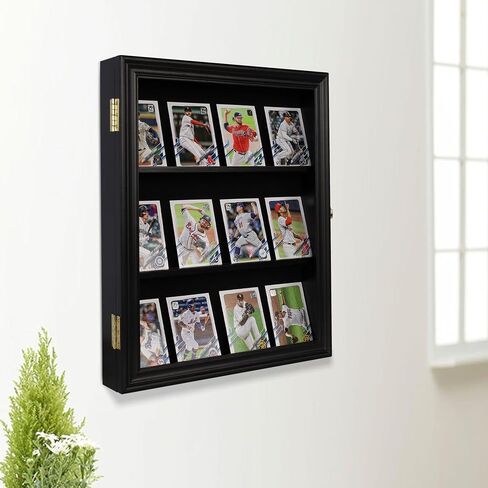 Baseball Card Display Case - 8 Graded Sports Card Display Frame - Holds Sport Cards with UV Protection Clear View Lockable Wall Cabinet for Football Basketball Hockey Trading Card Small Black in Saudi Arabia