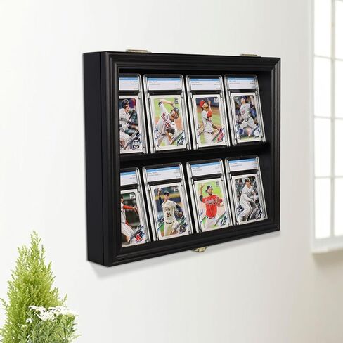 Baseball Card Display Case - 8 Graded Sports Card Display Frame - Holds Sport Cards with UV Protection Clear View Lockable Wall Cabinet for Football Basketball Hockey Trading Card Small Black in Saudi Arabia