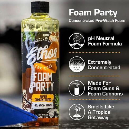 Ethos Foam Party - صابون غسيل السيارات المحايد ذو درجة الحموضة المركزة - صابون غسيل السيارات من رغوة الثلج - صابون مدفع رغوي - آمن للشمع ومانعات التسرب والطلاءات (16 أونصة) in Kuwait
