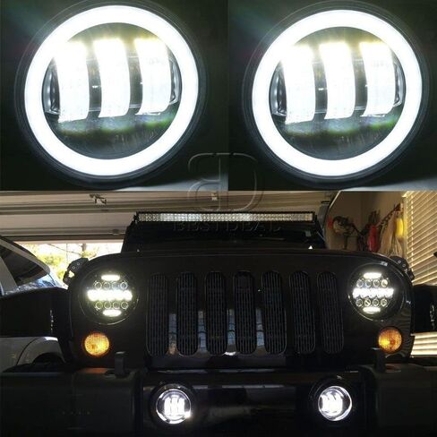 مصابيح ضباب LED 4 بوصة 42 وات 2 قطعة مصباح ضوء الضباب للقيادة مع حلقة هالة بيضاء عيون الملاك DRL لـ Jp Wrangler JK Dodge Chrysler Cherokee (4D Jp Fog Light) in Saudi Arabia