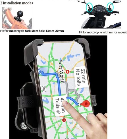 حامل هاتف دراجة نارية لثقب جذع الشوكة 13 مم - 19 مم، الهاتف الذكي 4.7 بوصة - 7.2 بوصة حامل هاتف بمرآة للدراجة النارية (حامل مرآة) in Kuwait