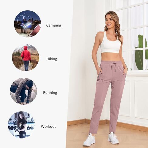 سروال YUNDAI النسائي المقاوم للماء خفيف الوزن وسريع الجفاف للمشي لمسافات طويلة، سروال رياضي كاجوال للتمرين في الهواء الطلق in Kuwait