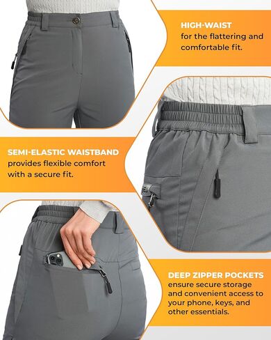 بنطال Foxelli للسيدات للمشي لمسافات طويلة - بنطال كارجو خفيف الوزن وسريع الجفاف قابل للتحويل للنساء مع جيوب بسحاب، مقاوم للماء in Kuwait