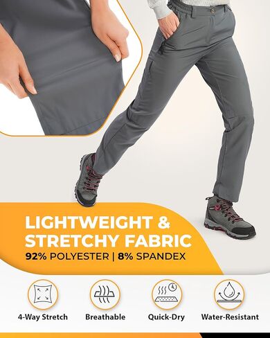 بنطال Foxelli للسيدات للمشي لمسافات طويلة - بنطال كارجو خفيف الوزن وسريع الجفاف قابل للتحويل للنساء مع جيوب بسحاب، مقاوم للماء in Kuwait