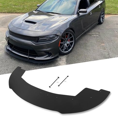 الشفة الأمامية من HECASA متوافقة مع 2015-2023 دودج تشارجر SRT 392/ Scatpack/Daytonas/GT & Hellcat مع قضبان دعم تحت الذقن، موزع فاصل سبويلر أسود in Kuwait