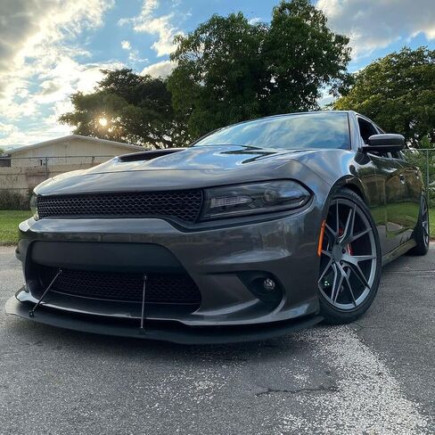 الشفة الأمامية من HECASA متوافقة مع 2015-2023 دودج تشارجر SRT 392/ Scatpack/Daytonas/GT & Hellcat مع قضبان دعم تحت الذقن، موزع فاصل سبويلر أسود in Kuwait