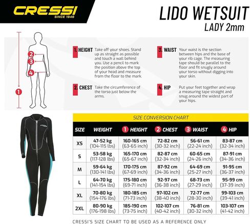 Cressi Ladies' Full Front Zip Wetsuit for Swimming, Snorkeling, Scuba Diving - Lido Long: Designed in Italy in Saudi Arabia