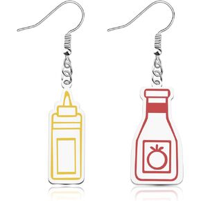 CHOORO Ketchup & Mustard Earrings Jewelry BBQ Jewelry Tomato Sauce Food Earrings for Hot Dog & BBQ Party