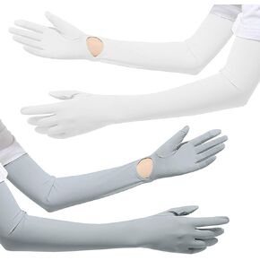 Driving Gloves Women UV Protection, UV Gloves for Driving, Sun Arm Protection for Women Sun Sleeves, for Arm, Clothing, Gardening, Golf, Fishing, Sleeves to Cover Arms - 1 Pair White & Grey - Long