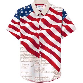 Arvilhill Men American Flag Button Shirt 4th of July Short Sleeve Shirts (S-3XL)