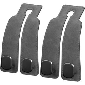 2PCS Car Seat Back Storage Headrest Hooks, Leather Double Metal Hook for Backseat Organizer for Men Women Car Organization Accessories (Grey/Metal Hook)