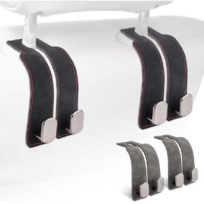 4pcs Car Headrest Hook, Suede Oxford Cloth Headrest Hooks for Car Black Gray Car Seat Back Storage Hook for Purses and Bags