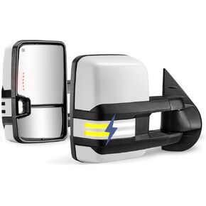 Switchback Towing Mirror, for 2007-2014 Chevy Silverado GMC Sierra Tow Mirrors with Power Adjusted Heated Glass Running Light Turn Signal Light Backup Lamp, Painted White 8624
