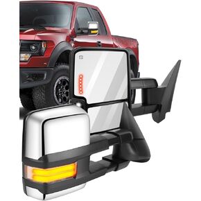 ECCPP Towing Mirror, A Pair of Chrome Exterior Automotive Mirror fit for 1999-2002 for Chevy Silverado for GMC Sierra with Dynamic Running Lights Arrow Signal Reversing Lights Power Operation Heated